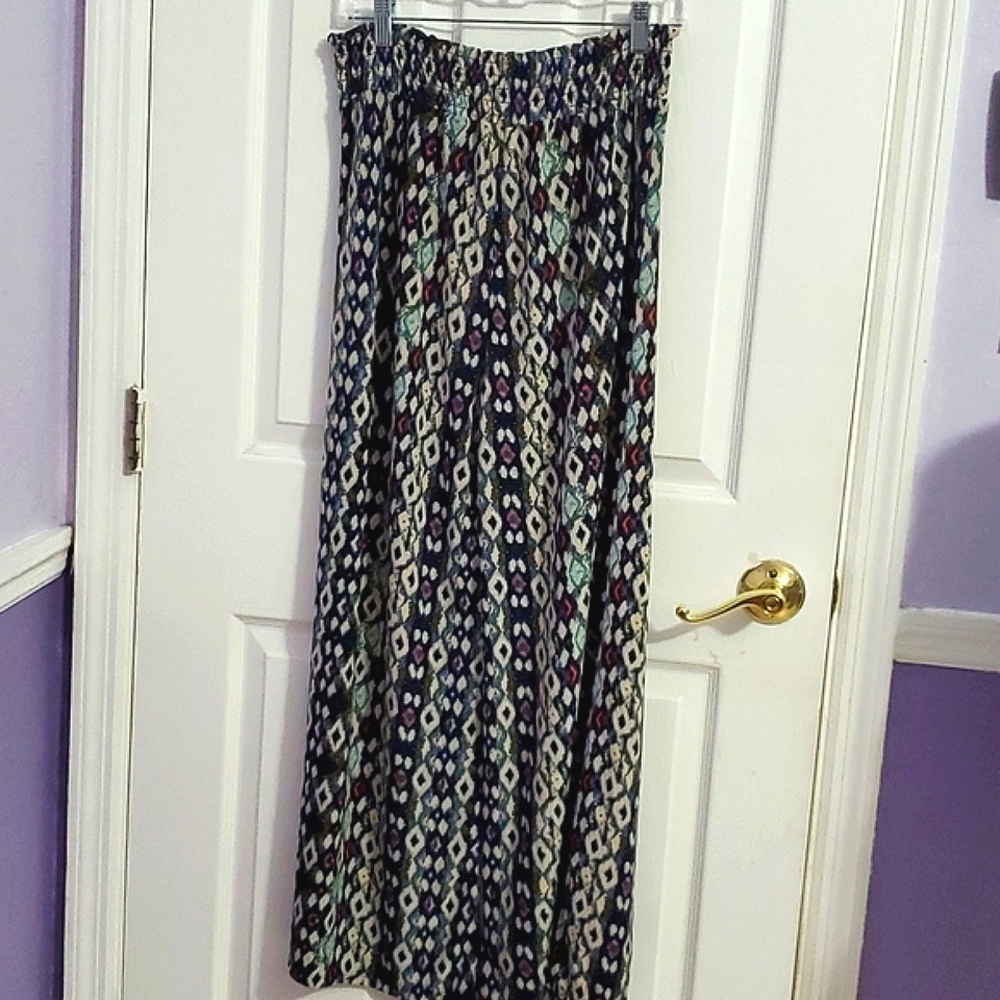 West Loop Navy White Boho Geometric Wide Leg Jersey Pull On Palazzo Pants M